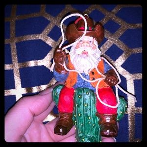 Santa Cowboy with lasso Christmas Ornament